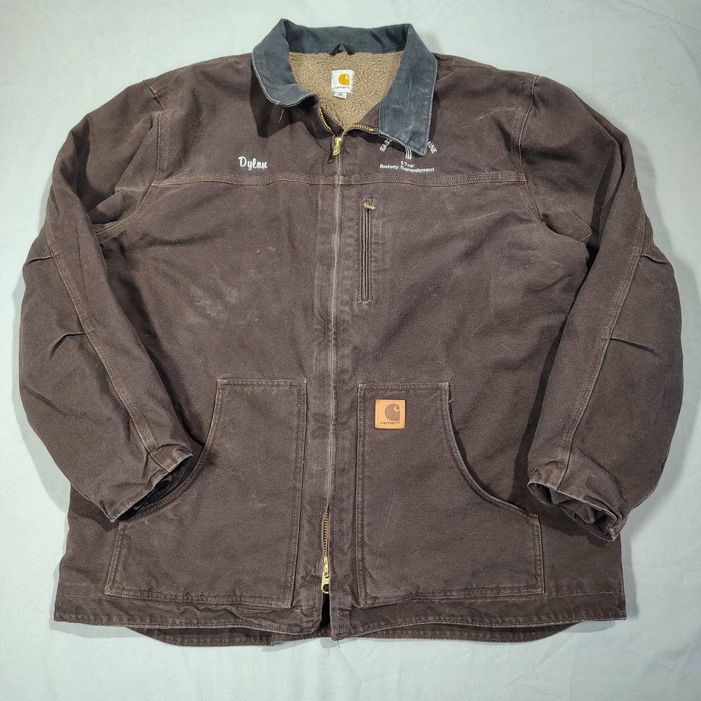 Carhartt Jacket Mens 2XL Tall Brown C61 DKB Cotton Sherpa Ridge Coat